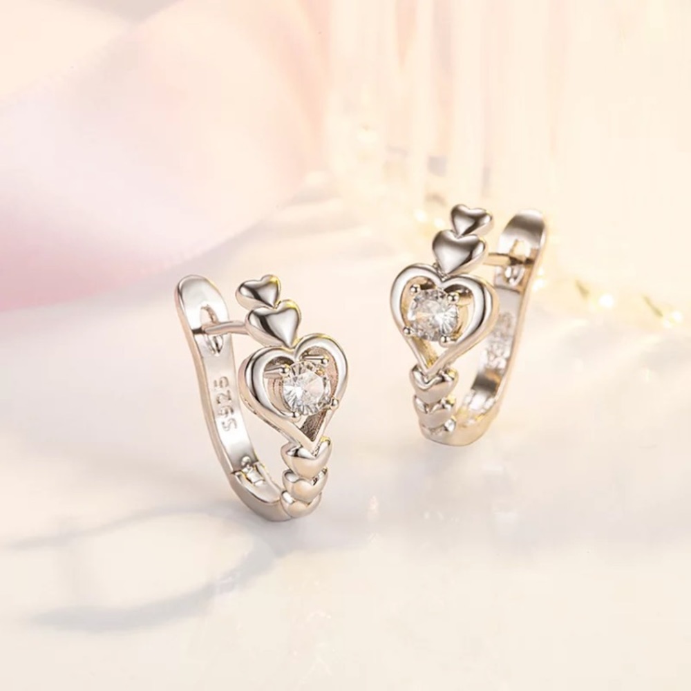 Sterling Silver 925 Heart Earrings - Picture 3 of 5